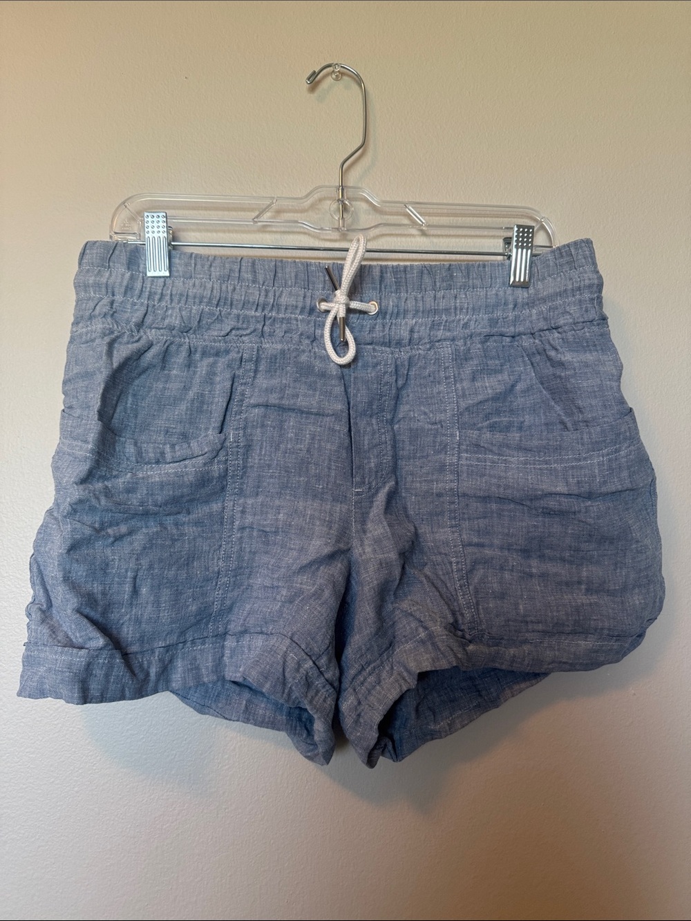 Athleta Blue Drawstring Linen Shorts